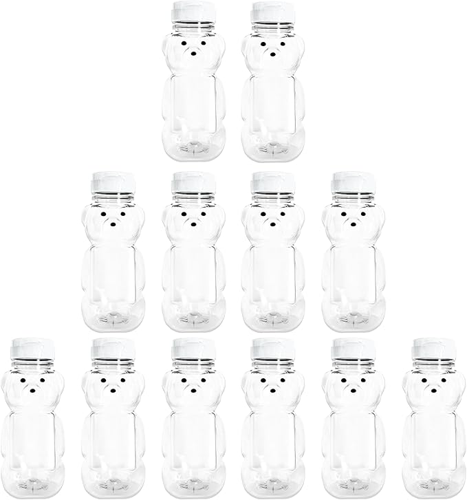 12 Pack of 8 Ounce Honey Bears with Sealable White Flip Top Lids (8 oz. Bear, 12pk, White)