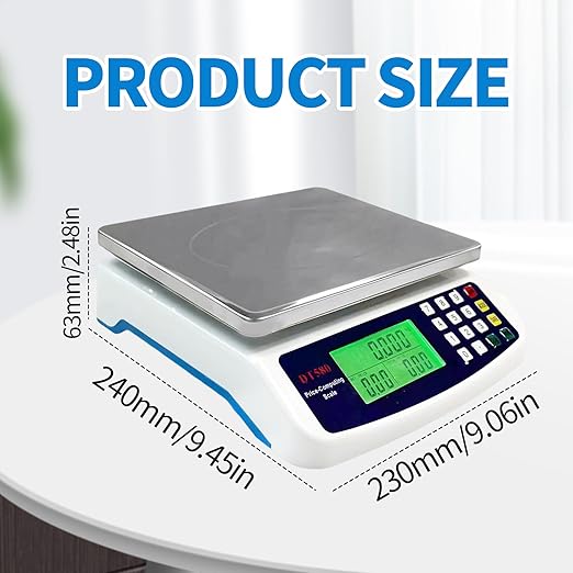 Commercial Food Scale 40kg, Large Digital Kitchen Scale with LCD Display, Battery/Plug-in Use Baking Cooking Bread Meat Weight Price Computing Scale, Stainless Steel Parts and Coins Counting Scale