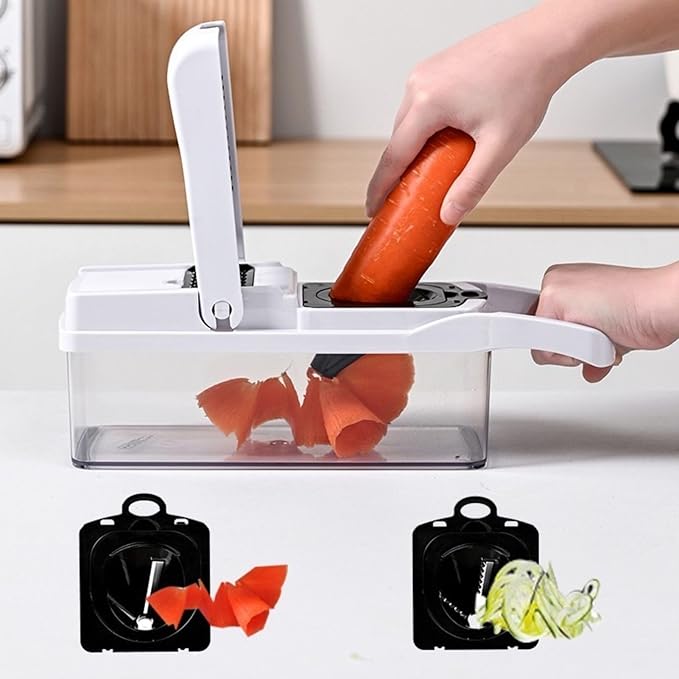 Mandoline Slicer, 12 Blade Vegetable Chopper Cucumber Slicer Potato Slicer Onion Slicer,Food Chopper with Container(26pcs, White)