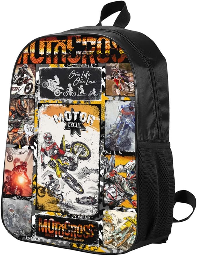 Motorcycle Backpacks - Dirt Bike Backpack Bundle 3 Pieces for Teens, Boys and Girls Motocross For Kids Includes Bookbags Insulated Lunch Bag and Pencil Case Perfect for School and Everyday Use