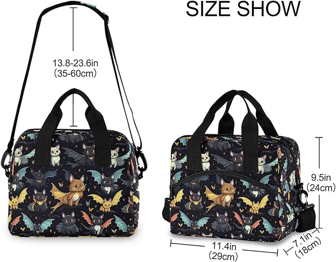 MNSRUU Insulated Lunch Bag Gothic Skull Cat Bat Women Men Fabric Dinner Tote Cooler Bag Reusable Leakproof Lunch Box with Adjustable Shoulder Handles Strap For Work School