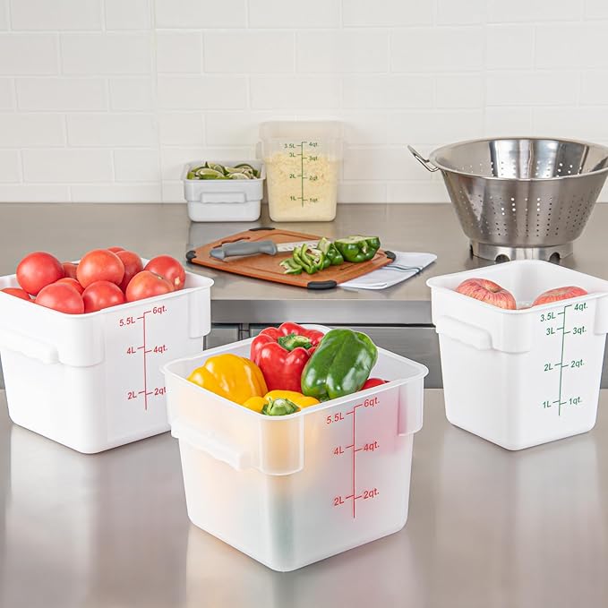 Restaurantware-Met Lux 6 Quart Food Storage Containers, 10 Translucent Storage Containers - Lids Sold Separately, Red Volume Markers, Dishwashable Containers, Side Handles, For Storing Foods