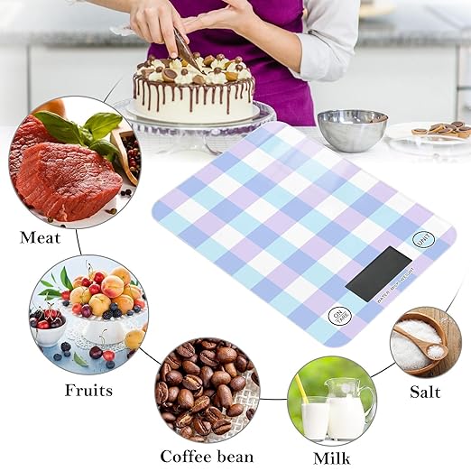 Food Scale Kitchen Scale Food Scales Digital Weight Grams and Ounces Small Electronic Food Scale for Baking Cooking Blue and Purple Plaid