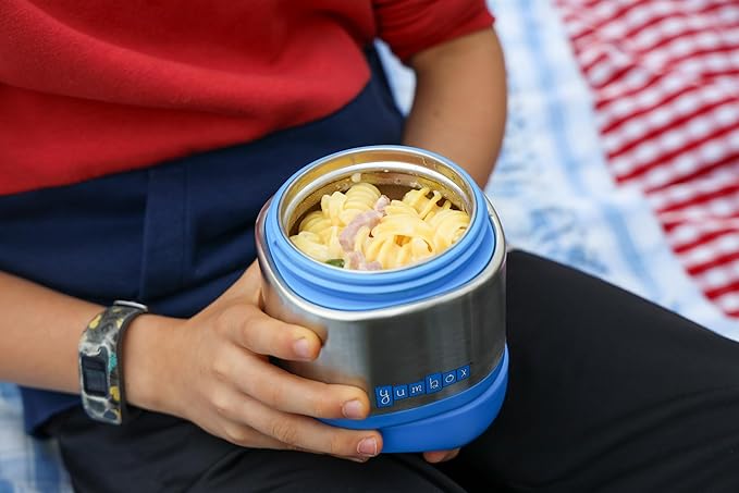 Yumbox Cubi Triple Insulated Stainless Steel Thermal Jar for Hot & Cold Lunches, Kids Size, Easy Open and Carry Handle, Unique Rounded Square Jar and Non-Slip design (Hot Pink)