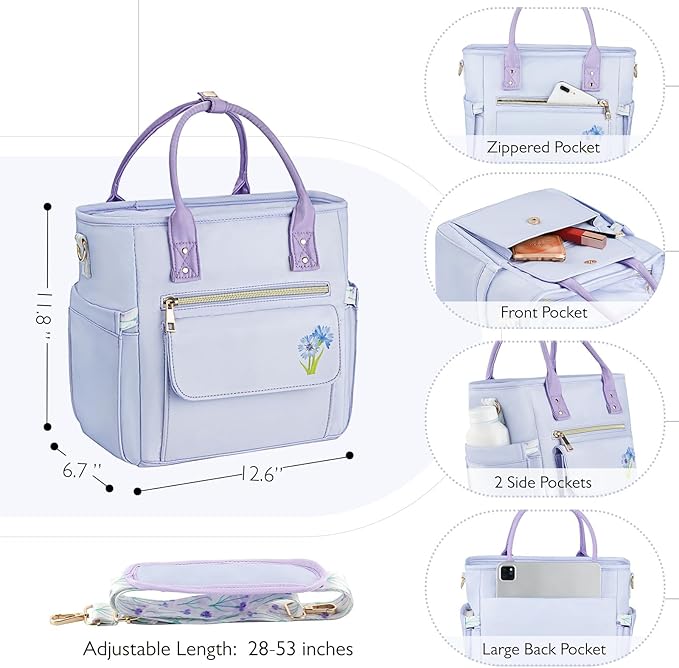 Deluxe Large Insulated Lunch Bag Box Women - Leakproof Waterproof Cooler with Multi Pockets Removable Strap for Work Picnic - Teacher Mothers Day Christmas Birthday Gifts