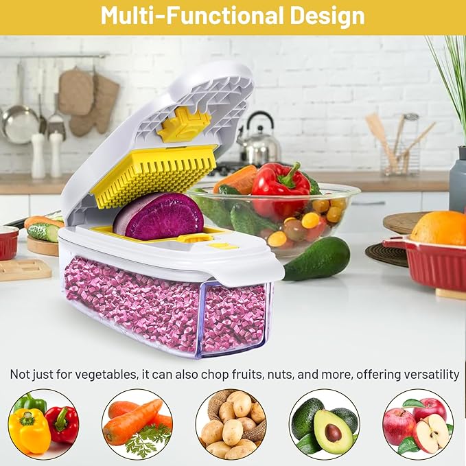 Vegetable Slicer with Wave Blade for Instagram Food Styling (White & Yellow 13 in1)