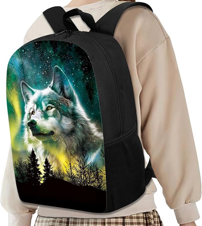 Dolyues Wolf School Backpack Bookbag with Lunch Box Pencil Case 3pcs Boys Backpacks Cool School Bookbag with Meal Bag Pen Bag for Kids Children