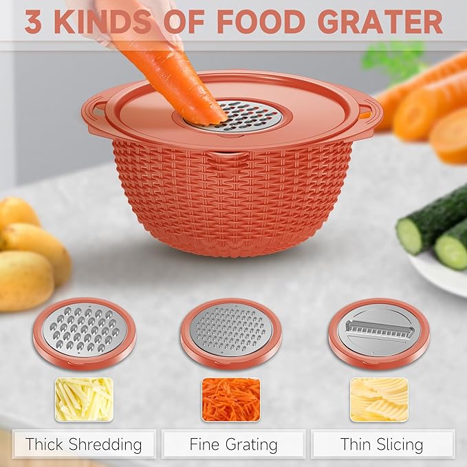 4-1 Colander with Bowl Set - Pasta Strainer - Colander for Kitchen - Strainers and Colanders Rice Strainer Fruit Cleaner Veggie Wash Sink Strainer Kitchen Essentials - Orange