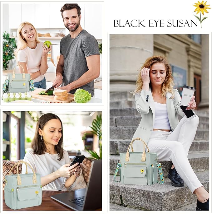 Deluxe Large Insulated Lunch Bag Box Women - Leakproof Waterproof Cooler with Multi Pockets Removable Strap for Work Picnic - Teacher Mothers Day Christmas Birthday Gifts