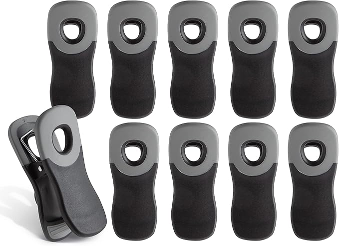COOK WITH COLOR Cute Bag Clips - Magnetic Food Clips for Bags - Airtight Seal for Food Storage, Black, Pack of 10