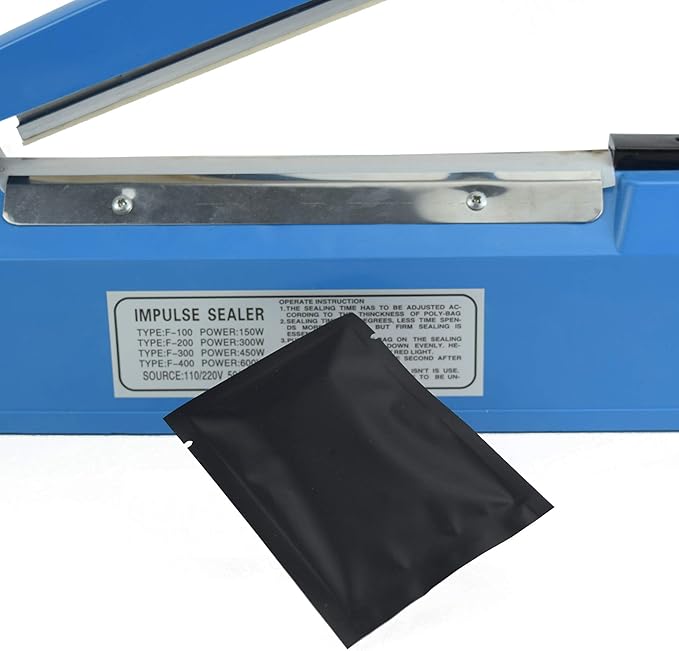 QQ Studio 100 PCS Metallic Mylar Foil Open Top Sealable Bags (9x13cm(3.5x5.1"), 100x Matte Black)