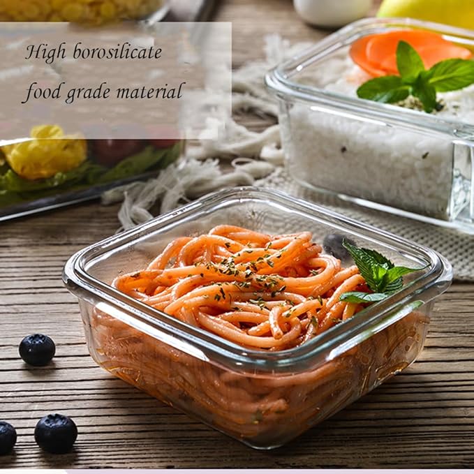 Square Glass Food Storage Containers, Small Square Storage Containers With Airtight Lids, 2Cup Glass Meal Prep Bowls, Leak-proof lunch Bowls, Dishwasher Microwave Freezer Safe -(White)
