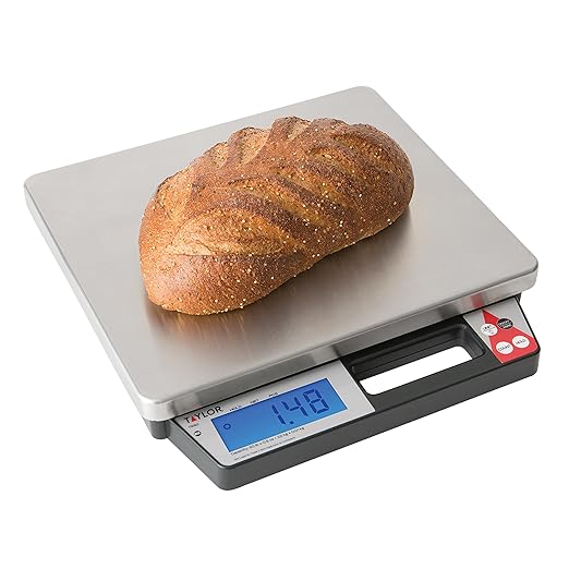 Taylor TE50 50-Pound Digital Portion Control Food Scale with Handle, Inventory, Postal, and Bulk Portioning Scale, Tare and Hold Function, NSF, Stainless Steel Platform