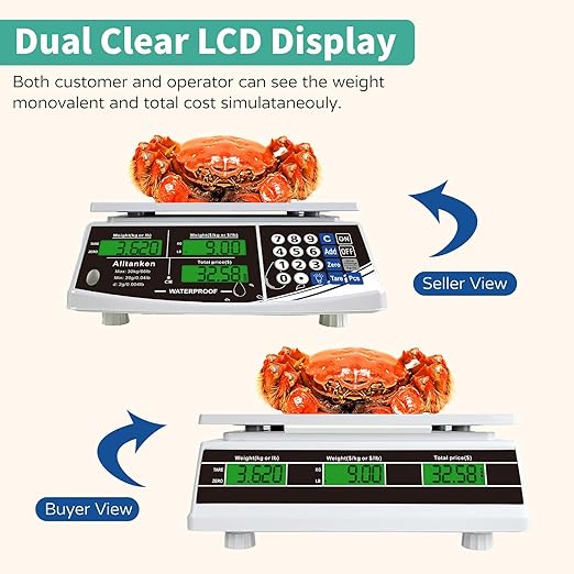 Waterproof Price Computing Scale IP68, 66lb Digital Commercial Food Meat Produce Weight Scale with Green LCD Display