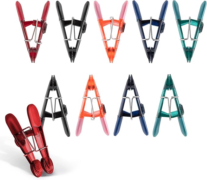 COOK WITH COLOR 10 Pack Slim Multi Color Food Clips with Magnet - Bag Clip with Non-Slip Ribbed End and Strong Spring Mechanism