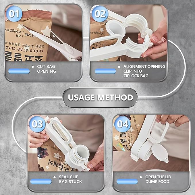 Bag Clips with Pour Spout, Spouts Reusable Plastic Cap Sealer Clips for All Food Storage (4 PCS)