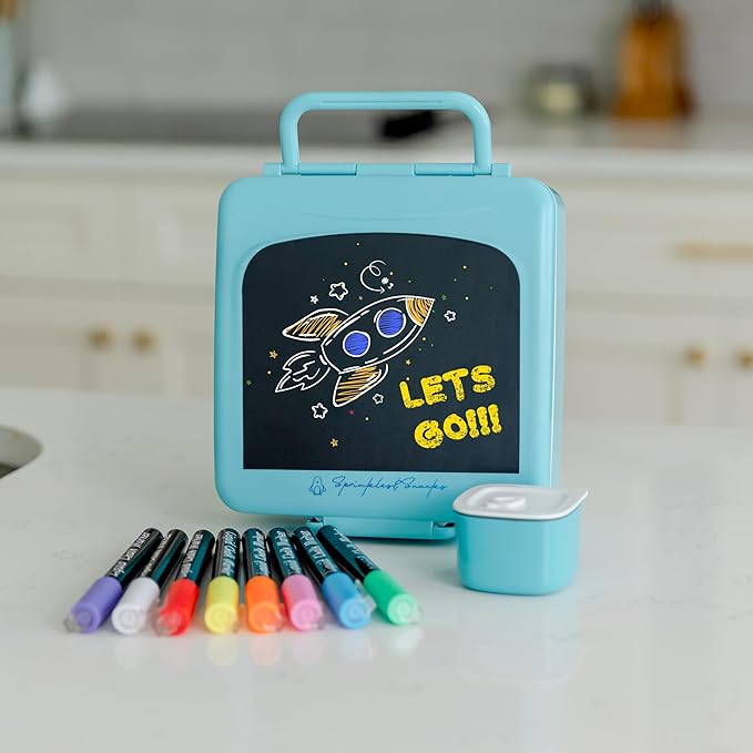 Chalkboard Kid Lunch Box for Girls & Boys - Leak-Proof Kids Lunchbox with Removable Compartment Tray, Lid Container & Utensils - BPA-Free Lunch Box Containers for Kids for School, Daycare - Blue