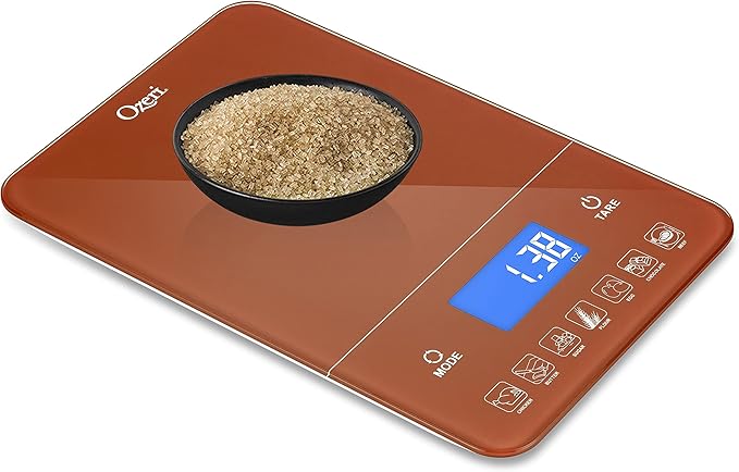 Ozeri Touch III Digital Kitchen Scale with Calorie Counter, 22 lbs (10 kg), Burnt Ochre