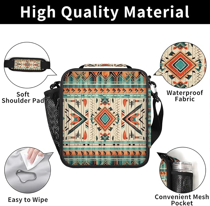 Pardick Aztec Lunch Box Insulated Lunch Bag Lunchbox with Adjustable Shoulder Strap Waterproof Cooler Bags for Travel/Picnic/Beach