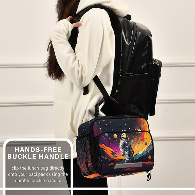 MNSRUU Student Lunch Bag Astronaut Starry Sky Insulated DinnerTotes Picnic Bag Lunch Box with Adjustable Shoulder Strap for Teen Kids Adults