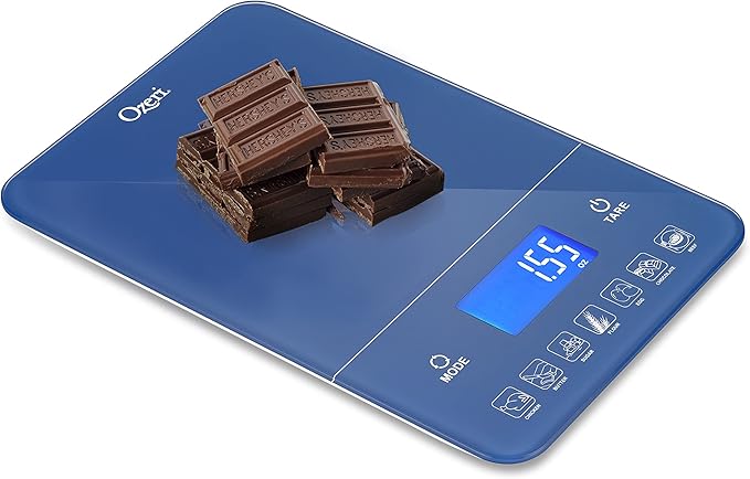 Ozeri Touch III Digital Kitchen Scale with Calorie Counter, 22 lbs (10 kg), Classic Blue