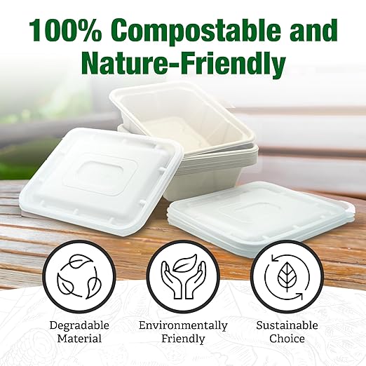 50 Pack 45 Oz Large Paper Bowls with Lids, Heavy Duty Compostable Paper Bowls for Party, Disposable Bowls Bulk Leakproof and Microwave Safe for Hot/Cold Use (45 OZ)