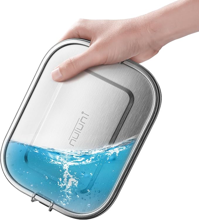1400ML Stainless Steel Bento Box for Adults, 3-Compartment Metal lunch box with Lockable Clips, 47oz Leak-Proof Food Container for Work, Travel, Dishwasher Safe