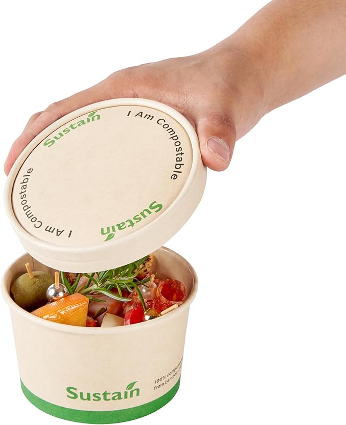 Restaurantware-LIDS ONLY: Sustain Round Paper Soup Container Lids, 50 Disposable Ice Cream Cup Lids - Cups Sold Separately, For 12 Ounce Cups, Bamboo To Go Cup Lids, With PLA lining, Compostable