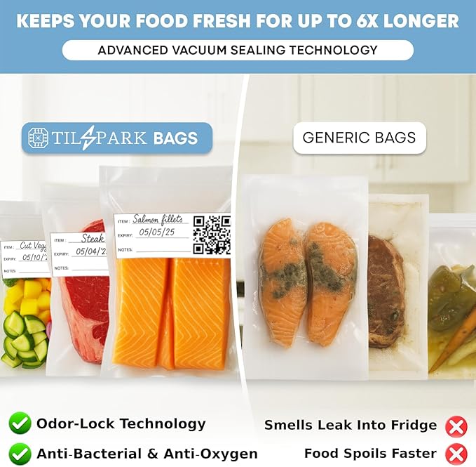Vacuum Sealer Bags for Food Storage - Pack of 150 Smart QR Code Vacuum-Bags- 8" x 12", BPA-Free, 3.5-Mil Thick Vacuum-Storage Bags for Food Prep, Freezer Storage & Sous Vide Bag, Food-Storage Bag
