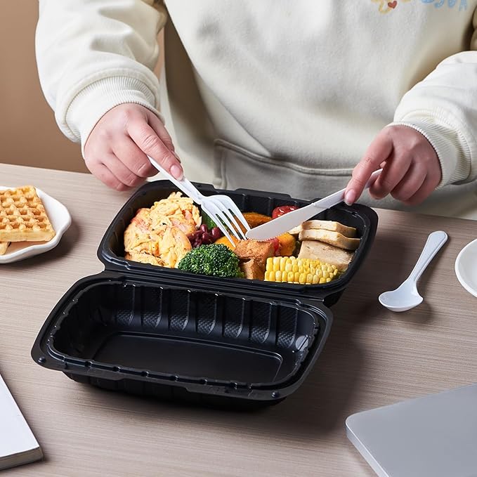 9X6 1-Compartment 50-Pack Plastic Clamshell Containers Food To Go Box Heavy Duty Disposable Hinged With Secure Snap Lid (Formerly FULING)