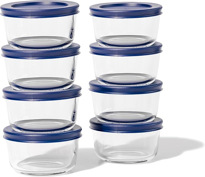 16-Piece Glass Food Storage Containers Set (8 Containers + 8 BPA-Free Lids) | 1-Cup, Leakproof | Microwave, Freezer, Oven & Dishwasher Safe | Ideal for Meal Prep & Pantry Organization