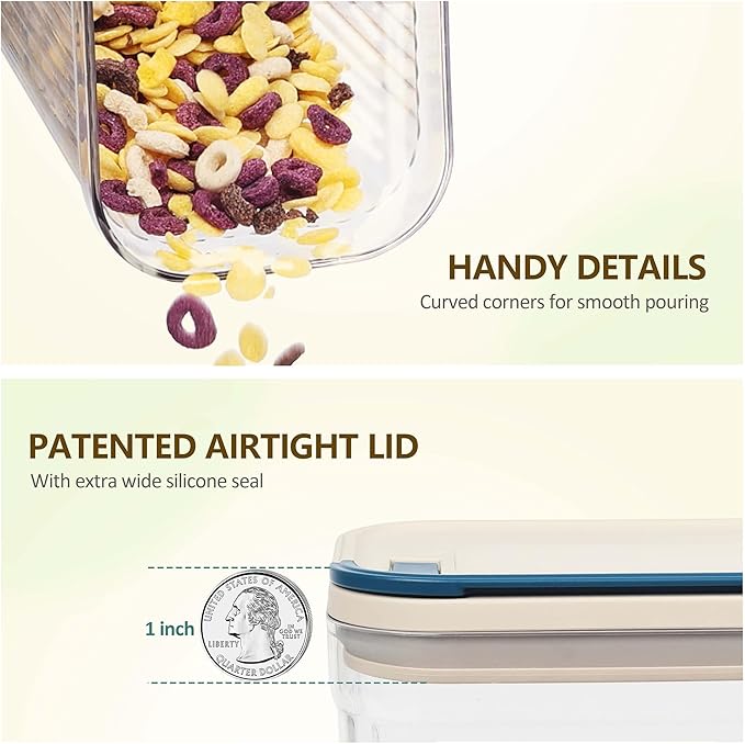 Flip-Lock Airtight Storage Containers Set 4 x 1.6 Qt, Food Container with One-hand Leak Proof Lid, Kithchen Pantry Canisters for Sugar Coffee Snacks Dog Treat, Rectangle, White