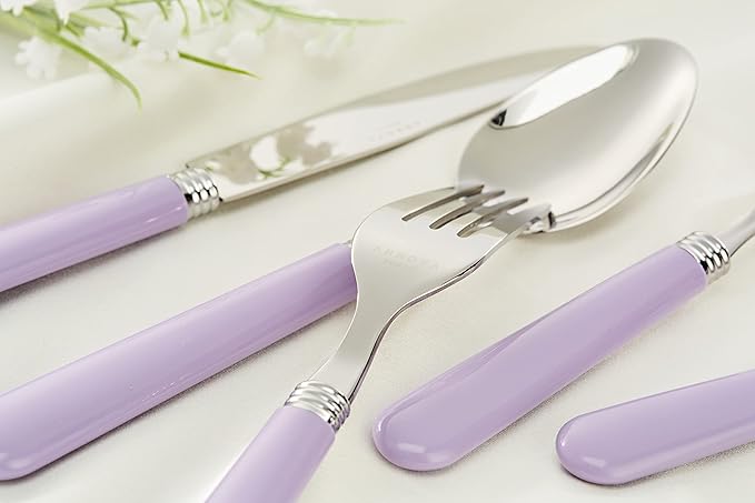 ANNOVA Silverware Set 20 Pieces Stainless Steel Cutlery Color Handle Flatware - 4 x Dinner Knife; 4 x Dinner Fork; 4 x Salad fork; 4 x Dinner Spoon; 4 x Dessert Spoon Lilac, Purple