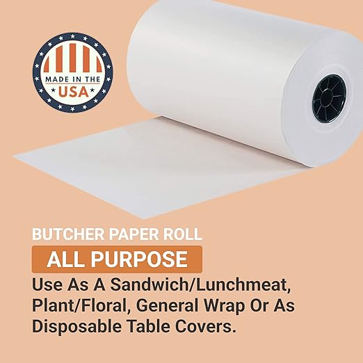Aviditi Butcher Paper Roll 18 Inches x 1,000 Feet, White, 1 Roll, Food Grade Wrapping Paper, Made in The USA