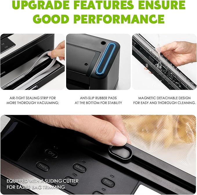Multi Vacuum Sealer Set - 6 Sealing Modes for Meal Prep, Sous Vide, Dry & Moist Foods, Perfect for Long-Term Food Storage and Freshness Preservation (with Wine Saver & 10 Pre-Cut Bags)