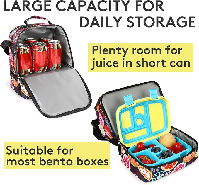 Tilami Lunch Bags Insulated Adjustable Strap Zipper, Water-Resistant Cooler Bags, Bento Bags for Kids Toddlers, Lemon