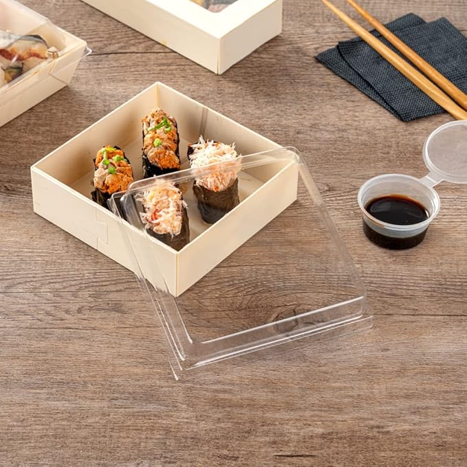 Restaurantware LIDS ONLY: Taipei 4.7 Inch Square Straight Lids, 100 Plastic Lids For 17 Ounce Square Straight Wooden Containers - Containers Sold Separately, Clear Plastic To Go Box Lids
