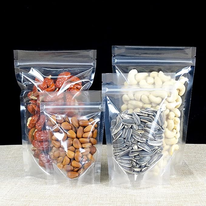 PABCK 100 Pack (Inside Size 3.15x2.87 inch) Clear Resealable Stand Up Bags Heat Seal Zipper Lock Reusable Storage Pouches for Zip Food Storage Lock Packaging with Tear Notches