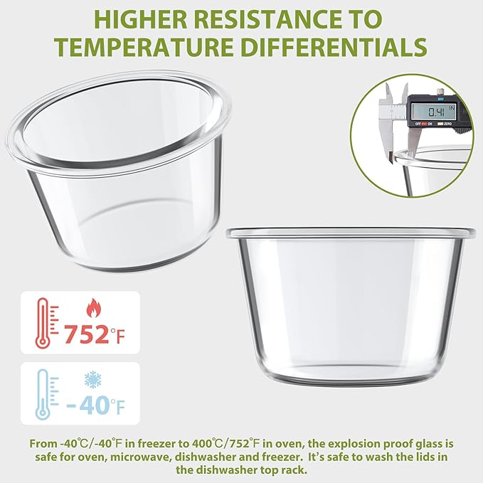 6 PCS Glass Meal Prep Containers with Lids, Airtight 2 Cup Glass Storage Containers Set, Heat-Resistant BPA-Free Glass Containers for Soup Leftover, Microwave, Dishwasher, and Freezer Safe (6 Packs)