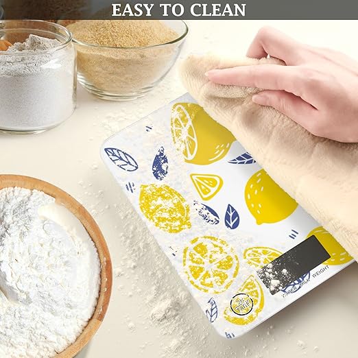 Food Scale Kitchen Digital Scale Food Ounces and Grams Dieting Baking Cooking Waterproof Glass Panels LCD Display,4 Units Scale Tare Function Lemon