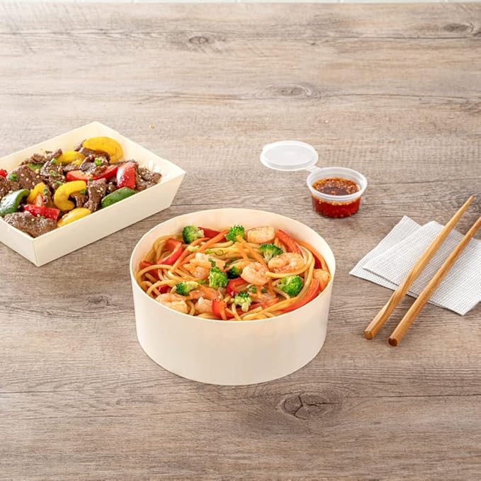 Restaurantware Taipei 34 Ounce Food Containers 100 Round Wooden Bento Boxes - Lids Sold Separately Grease Impermeable Poplar To Go Boxes Disposable Serve Noodles Dumplings And More