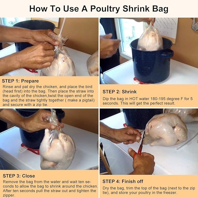 Poultry Shrink Bags,100 Pack 10x16 Inches Clear Poultry Heat Shrink Bags Freezer With 100 Zip Ties for Chickens,Rabbits
