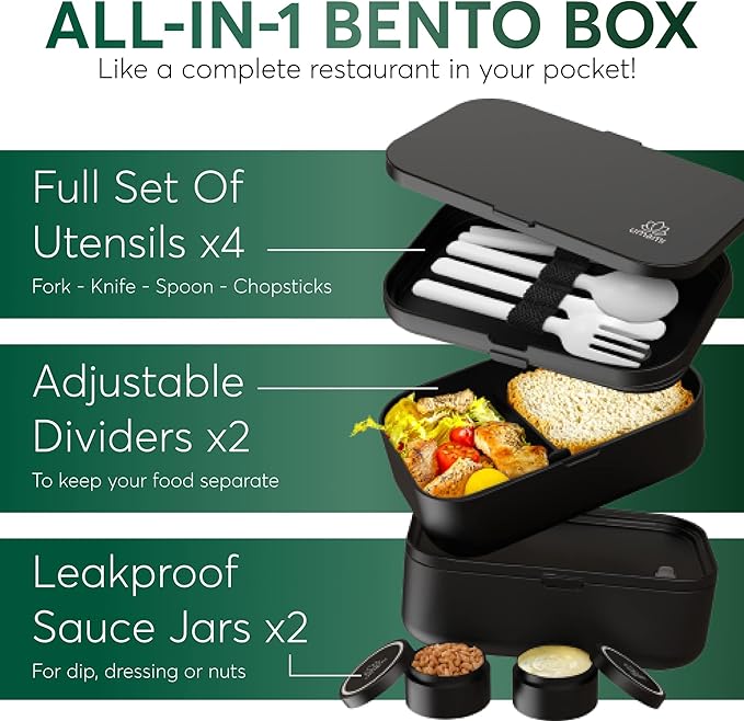 Umami Bento Lunch Box for Adults, 68 oz, Cute Microwave-Safe, Leak-Proof, All-in-One Meal Container, Portion Control, Dishwasher Safe