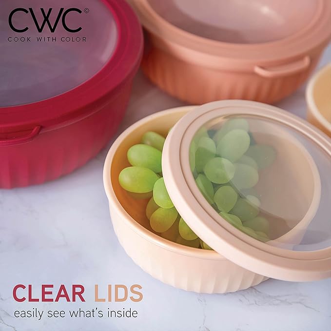 COOK WITH COLOR Prep Bowls with Lids- Wide and Deep Nesting Plastic Small Mixing Bowl Set with Lids, 8 Piece Set - Wide Bowls, Rose