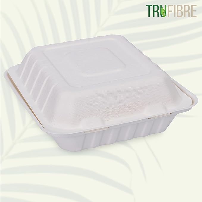 White Disposable Food Containers with Lids, To Go Clamshell, Take Out Boxes for Delivery, Cakes, Desserts, Party Favor, Events, 8x8 100 Pack