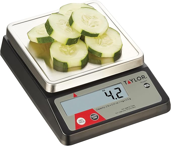 Taylor Compact Digital Portion Control Scale, Food Scale for Precise Weight Measuring and Portion Control, Tare and Hold Function, NSF, 32OZ, Stainless Steel Platform