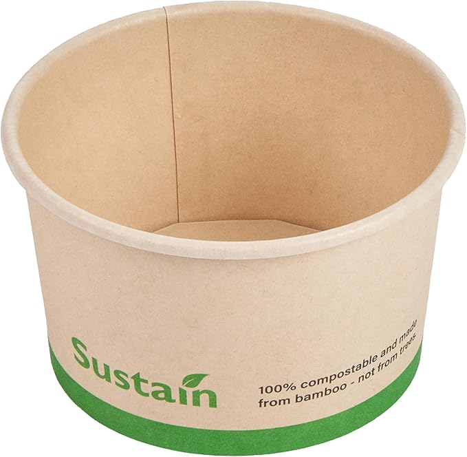 Restaurantware-Sustain 5 Ounce Paper Soup Containers, 50 Disposable Ice Cream Cups - Lids Sold Separately, With PLA lining, Bamboo To Go Hot Soup Bowls, Compostable, Greaseproof