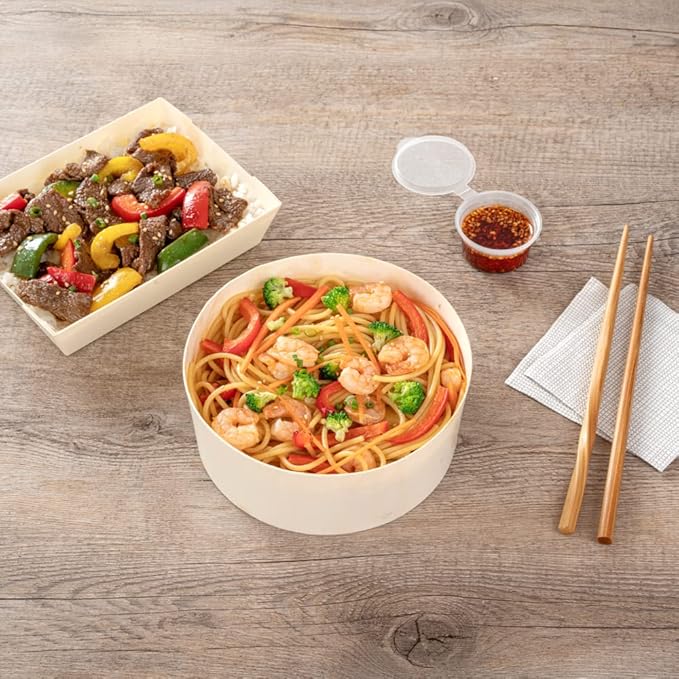 Restaurantware Taipei 34 Ounce Food Containers 100 Round Wooden Bento Boxes - Lids Sold Separately Grease Impermeable Poplar To Go Boxes Disposable Serve Noodles Dumplings And More