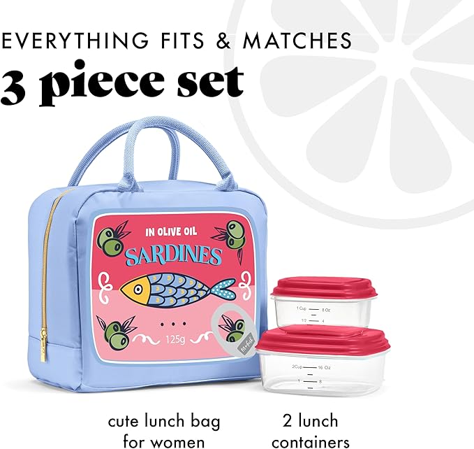 Fit & Fresh Lunch Bag For Women, Insulated Womens Lunch Bag For Work, Leak Resistant & Stain-Resistant Large Lunch Box For Women With Containers, Zipper Closure Bloomington Bag, Rose Sardines