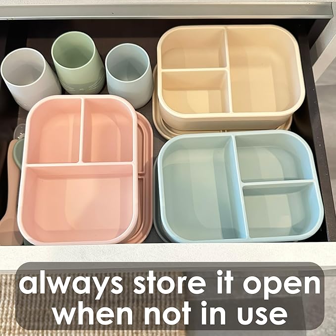 Ali+Oli Silicone Bento Box (Blue) Lunch Box for Kids, Toddlers, Preschoolers & Adults | BPA-Free and Spill-Proof | Ideal for School, and On-the-Go Meals| Perfect for Lunch, Snacks, and Meals